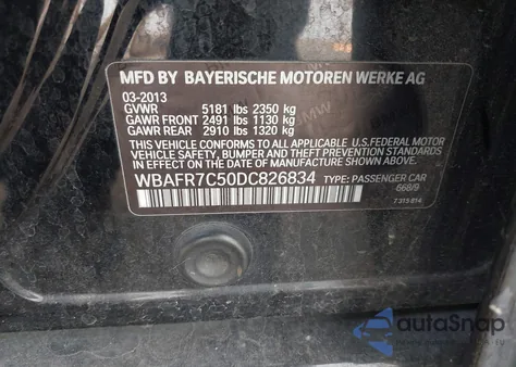 2013 BMW 535I from USA, damaged, VIN WBAFR7C50DC826834